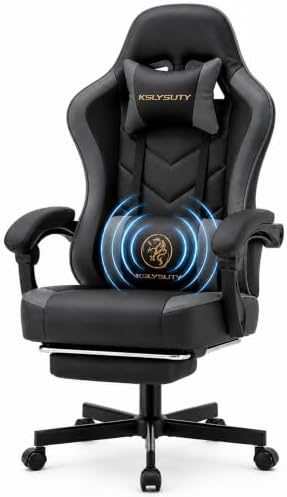 Office Desk Computer Gaming Chair for Adults, Ergonomic High Back Gamer Chair with Massage and Pocket Spring Cushion, Swivel Comfy Video Game Chairs with Footrest and Lumbar Support (Black Grey)