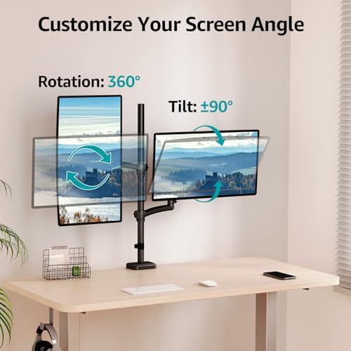 MOUNT PRO Vertical Dual Monitor Mount, Stacked Monitor Stand for 2 Computer Screens up to 32 inches, Full Motion Adjustable Tall Display Desk Mount, Each Arm Holds up to 17.6lbs, VESA Mount
