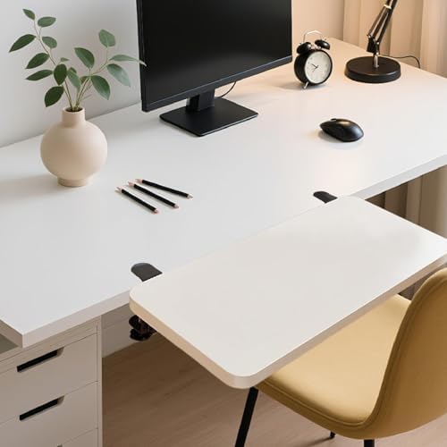 Desk Extension Board Wrist Support, Easy Installation, Table Mount, Clamp Type, Desk Extension Tray, Armrest, Extended Keyboard Tray, White