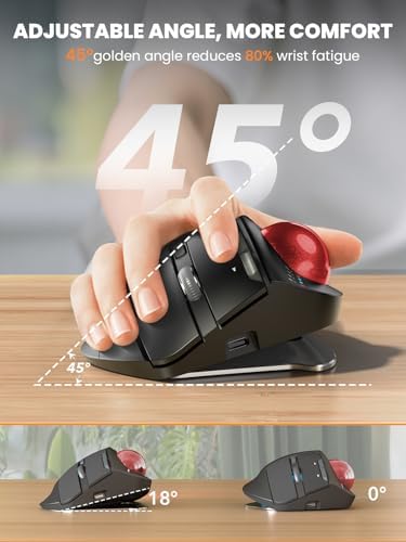 Wireless Trackball Mouse, Adjustable Angle, Rechargeable, Backlit-Red Ball