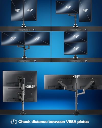 VIVO Pneumatic Arm Dual Ultrawide Monitor Extra Tall Desk Mount for Up to 49 inch Screens, Heavy Duty Clamp, Holds 2 Ultra Wides Up to 44 lbs, Black, STAND-V120K