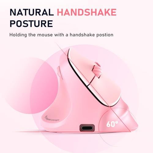 MEETION Left-Handed Wireless Ergonomic Vertical Mouse, Rechargeable - Pink