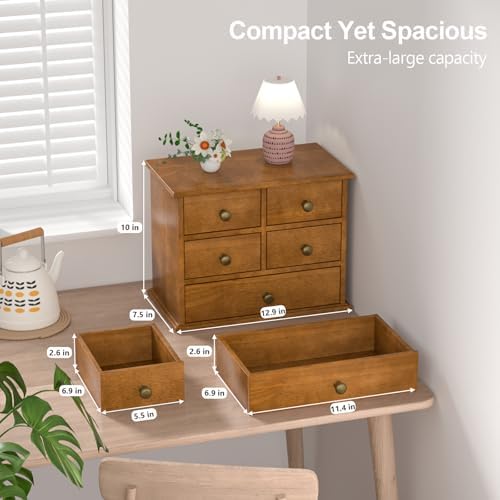 Oak Desk Organizer with Drawers, Durable Wooden Desktop Storage Box