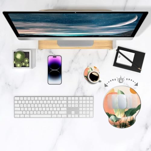 Ergonomic Mouse Pad with Wrist Support,Mouse Pad with Wrist Rest,Relieve Wrist Pain Mousepad Non-Slip Rubber Base,Mouse Pads for Desk,Computers,Laptop,Office,Home,Accessories Plants Orange