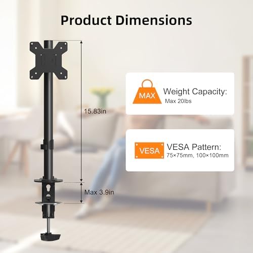 Pholiten Single Monitor Stand, 13-32 Inch, Black