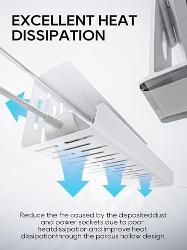 NODOCA No Drill Under Desk Cable Management Tray, 14'' Wire Management, Punch-Free Clamp on, Metal Cable Tray, Wire Organizer, Under Desk Basket for Office and Home, White