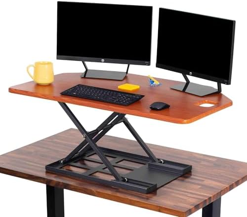 X-Elite Pro 40" Corner Standing Desk Converter with Pneumatic Lift | Adjustable Sit to Stand Riser, L-Shaped Desks & Cubicles | Fully Assembled Computer Workstation (Cherry)