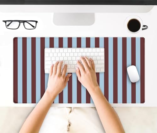 Maroon Striped Desk Mat Cute Pastel XXL Large Gaming Mouse Pad Desk Pad Kawaii Cozy Aesthetic Keyboard Laptop Computer Mat Home Office Decor for Women
