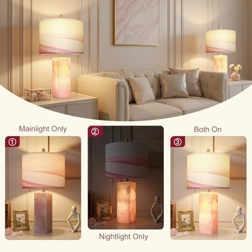 Scenekoy 23" Alabaster Table Lamp Set of 2 with Night Light for Bedroom