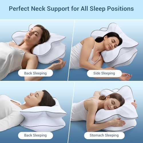 AZBESTPRO Memory Foam Cervical Pillow for Neck Support & Pain Relief, Butterfly Ergonomic Design – 24×15.75×5.7 Inches, Removable 100% Polyester Pillowcase, Suitable for Side & Back Sleepers (Grey)