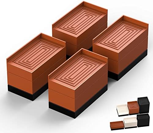 Furniture Risers, Tclouda Bed/Sofa/Desk/Table/Chair Leg/Fridge Lifts to 1.5, 3 and 4 in, Rectangle Adjustable Risers Blocks for Extenders, Heavy Duty Supports Up to 1300 Lbs, 3 in-Brown-Rectangle