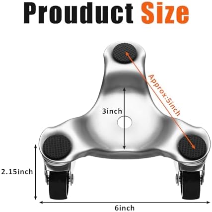 Timtin 4 Pcs Furniture Moving Dolly Set, 3 Wheel Steel Tri Dolly Heavy Duty Movers Mobile Rollers, Triangle Swivel Caster Easy Moving Tool for Home Furniture, Appliance, 6 Inch, 200 lbs Capacity