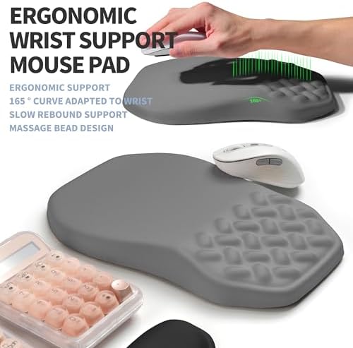 2-in-1 Ergonomic Set, Wave Keyboard Wrist Rest and Massage Slope Mouse Pad Wrist Support, Rebound Memory Foam for Relieve Carpal Tunnel Syndrome and Wrist Pain (Dark Grey)