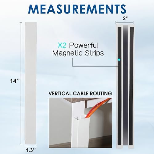 Blulu 1 Pack Steel Magnetic 14 Inch Cable Management Channel for Under Desk Leg Vertical Wire Hider Cover Cable Desk Organizer No Drill Cord Organizer Cord Hider Management for Home Office (White)