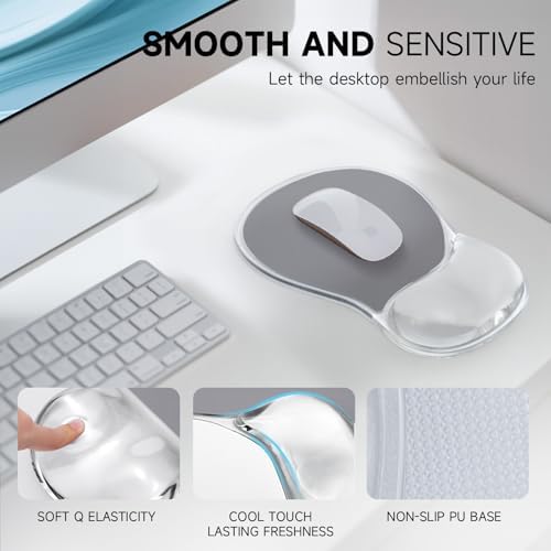 AUPET Ergonomic Mouse Pad with Gel Wrist Support – Non-Slip Mouse Mat with Comfortable Memory Gel Cushion – Relieves Wrist Pain – Designer Pattern for Home Office & Gaming (Dawn Grey)