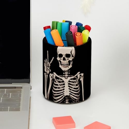 Pen Holder For Your Desk, Leather Pencil Holder Easily Organizes All Pens and Desk Accessories, Human Skeleton Pen Cup For Your Office Decor