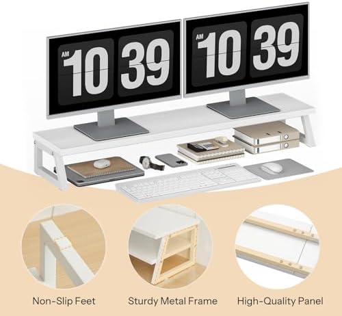 HOOBRO Dual Monitor Stand Riser, 39 Inch Large Computer Monitor Stand for 2 Monitors, Computer Monitor Riser, Desk Shelf Organizer for Office Desk, Accessories, White WW121CJ01