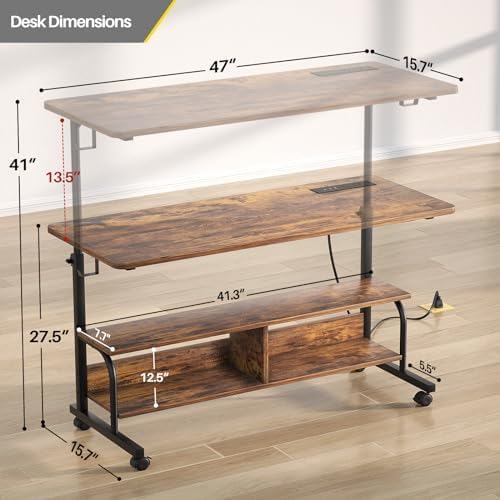 Armocity 47" Rolling Standing Desk with Charging Station for Couch Bed