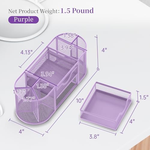 SUPEASY Mesh Desk Organizer, Pen Holder for Desk with 2 Drawers, Purple