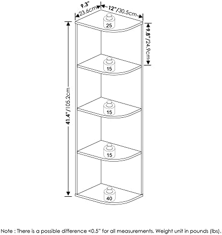 Furinno Pasir 4-Tier Corner Open Shelf Bookcase, Blackwood
