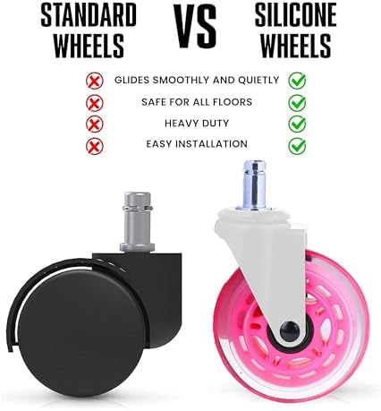 Office Chair Wheels - Set of 5 Rollerblade-Style Caster Wheels, Smooth & Quiet Rolling, Protects Hardwood Floors & Carpets, Universal Fit, Durable and Long-Lasting - Pink