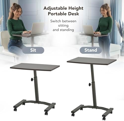 Displays By Jack Adjustable Height Rolling Laptop Desk, Portable Sit Stand Computer Table on Wheels – 24 x 16 in Mobile Workstation for Home Office, Classroom, Study Room