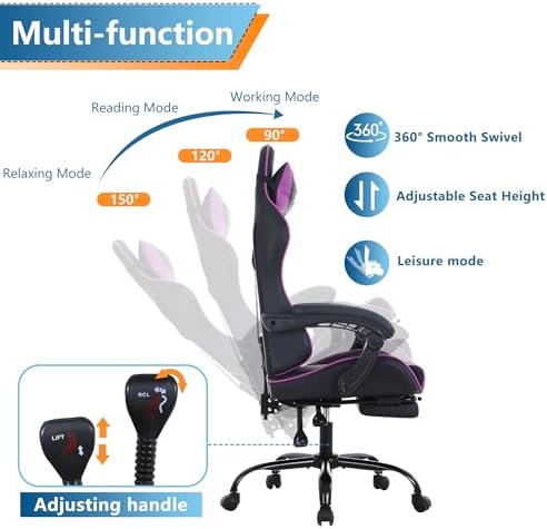 PayLessHere Ergonomic Racing Desk Chair Computer Chair Gaming Chair with Footrest Lumbar Support Headrest Armrest Task Rolling Swivel Ergonomic E-Sports Adjustable PC Gamer Chair (Purple)