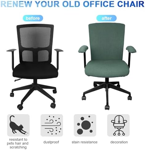 Tallew Office Chair Covers Set Computer Universal Protective Stretchable Chair Seat Covers Desk Armrest Slipcovers Pads Office Cushion Backrest for Rotating(Green)