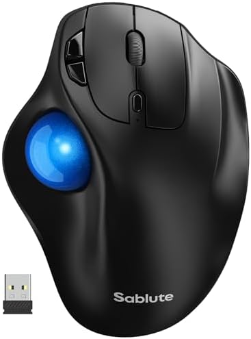 SABLUTE MAM2 Wireless Trackball Mouse Ergonomic with 5 Levels DPI-Blue Ball