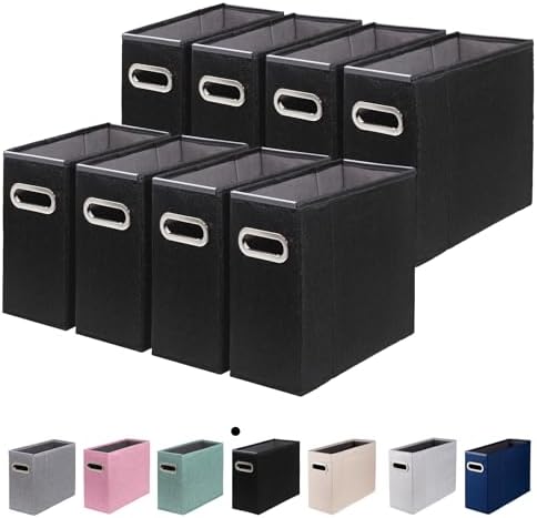 8 Packs Letter Size File Organizer, File Folders Organizer, Fabric Storage Box, Collapsible Paper Organizer with Metal Handle, Smooth PVC Rails, Only Box (Black)