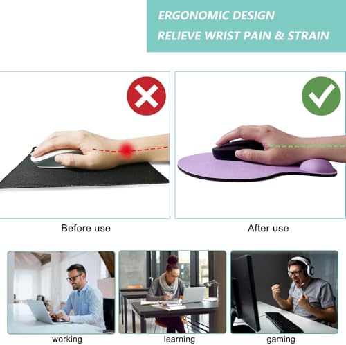 Mouse Pad with Wrist Support, Ergonomic Mouse Pads with Memory Foam Wrist Rest, Easy Typing Pain Relief, Comfortable Home Office Computer Wrist Support Pads for Working Studying Gaming, Purple