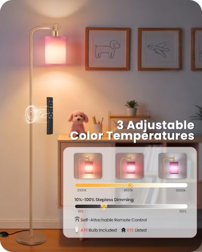 Dimmable Floor Lamp for Living Room with Remote & 10W Bulb