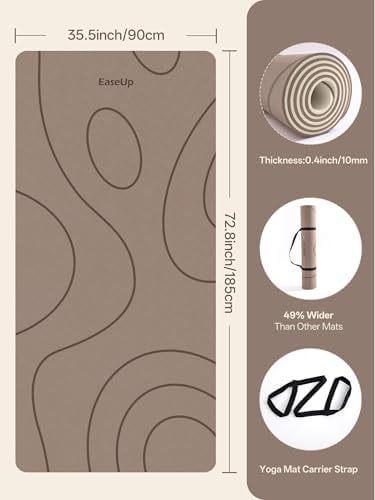 EaseUp Large Yoga Mat 73x35.5x0.4",10mm Thick Non-Slip for Home Workout