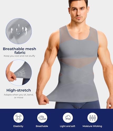 TAILONG Men's Compression Shirt for Body Shaper Slimming Vest Tight Tummy Underwear Tank Top