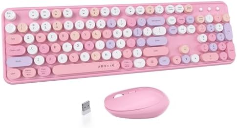 UBOTIE Colorful Wireless Keyboard and Mouse Combo (Pink-Colorful)