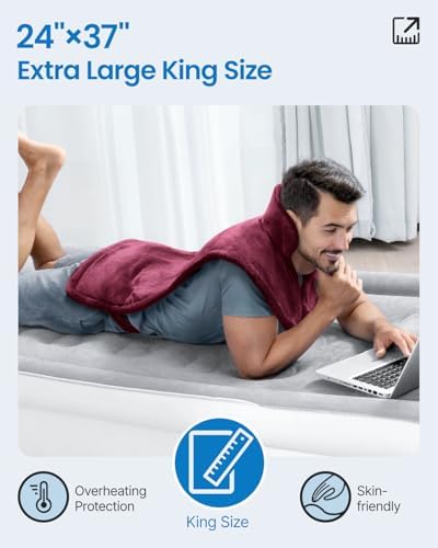 RENPHO King Size Heating Pad for Back, 24"x37", Dark Red