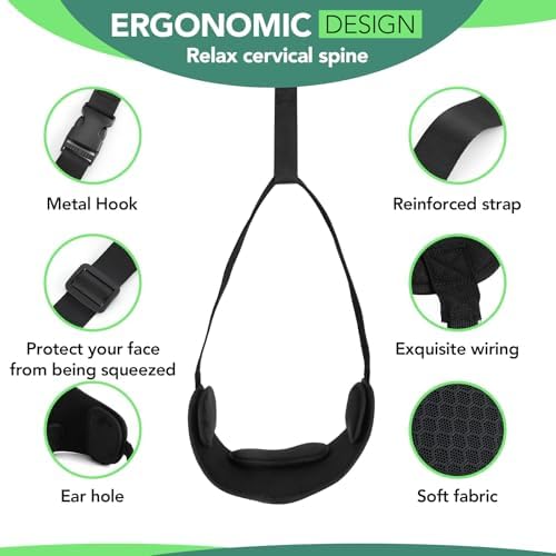 WEEOATAR Adjustable Neck Traction Stretcher Strap for Pinched Nerves, Portable and Easy to Use with Release Buckle, Neck Decompression Device Without Ear Holes for Indoors or Outdoors (Black 1)
