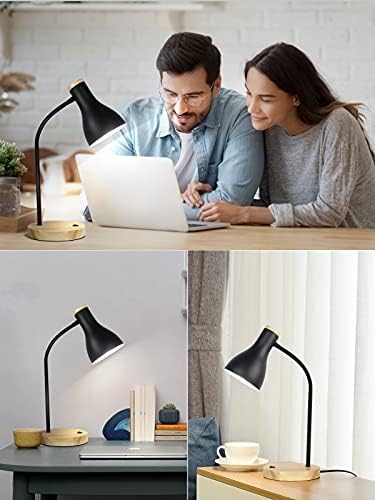 LALISU Metal Desk Lamp Table Lamp Reading Lights Arc Desk Lamps Wood Base