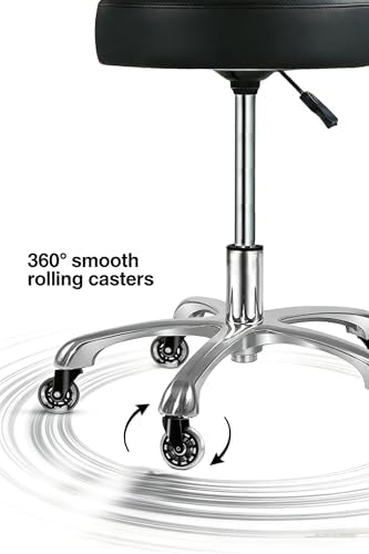 Rolling Stool with Rollerblade Wheels Super Thick Cushion Adjustable Height, Aluminum Base,Roller Stool Chair for Massage Medical Tattoo Spa Desk Black