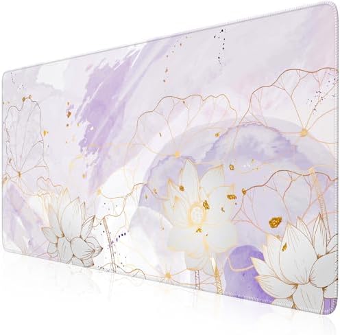 iCasso Desk Cover Mat, Extra Large Lotus Mouse Pad, Purple Lotus Leaf