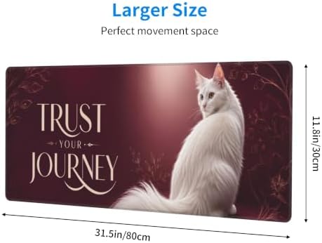 White Cat Cute Mouse Pad Mouse Pads for Desk 11.8x31.5 in Burgundy