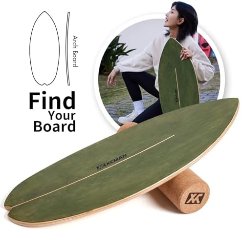 XCMAN Surf Balance Board Trainer with Roller Wooden Exercise Balancing Stability Trainer - Non Slip Surface for Adults Kids|Balance Board for Surfing,Snowboarding,Skateboarding,Hockey,Yoga Training