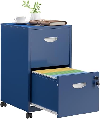 SteeLoong 2 Drawer File Cabinet,Metal Mobile File Cabinet with Lock Blue