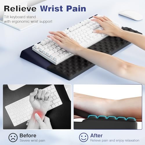 Ospelelf Keyboard Wrist Rest, Ergonomic Memory Foam Wrist Support for Typing & Gaming, Tilted Keyboard Pad, Aesthetic Desk Accessories for Office, Relief for Carpal Tunnel & Wrist Pain, Black Blue