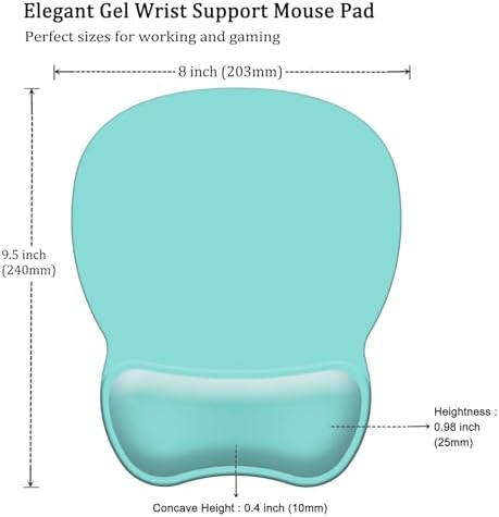 Mouse Pad with Support, Ergonomic Mouse Pad with Gel Wrist Rest Support Middle Concave Design, Comfortable Mousepad with Non-Slip PU Base for Home Office Working Studying (09 Cyan)