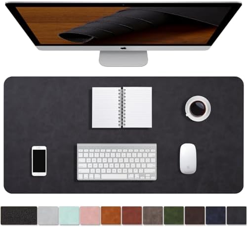 Distressed Leather Desk Mat - Non-Slip PU Leather Desk Pad Protector - Large Waterproof Mouse Pad Computer Keyboard Desk Mat Desk Accessories for Office & Home (Black, 36"x17")