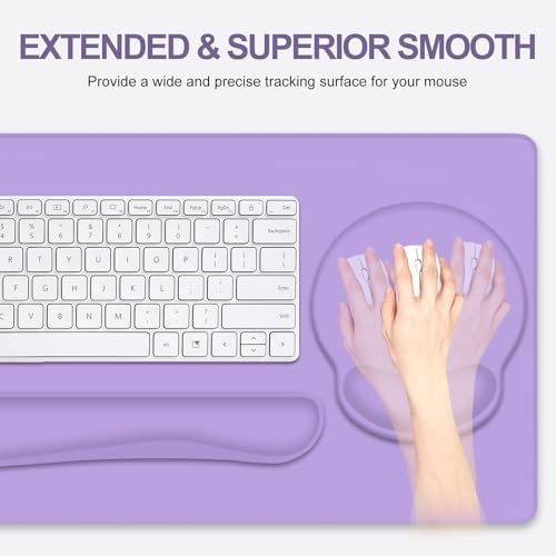 Mouse Pad Desk Pad Protector, Keyboard Wrist Rest + Mouse Pad Wrist Rest +Coaster, Large Gaming Mouse Pad for Deskpc Computer Keyboard Laptop, XXL Desk Mat Writing Pad for Office and Home, Purple