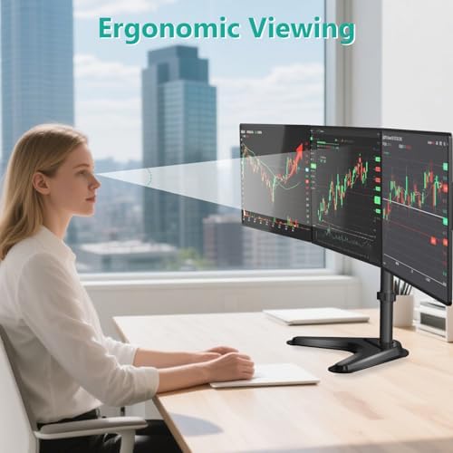 WALI Freestanding Triple Monitor Stand for 13-27 inch Screens，22lbs per Arm