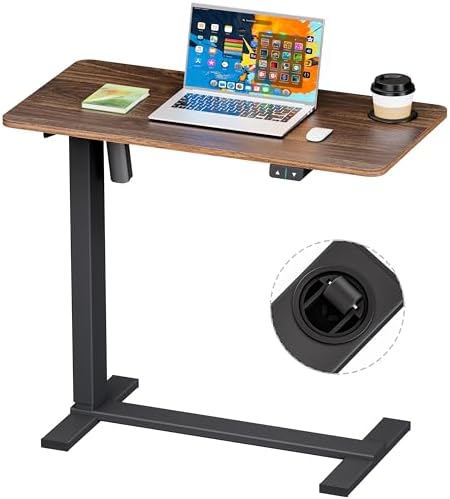 BIZUM Small Electric Standing Desk Bedside Table with Hidden Wheels 31.5 x 15.8 Inch Adjustable Computer Laptop Office Desk, Walnut