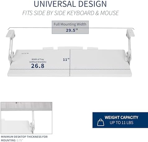 VIVO White Under Desk 27 x 11 in Adjustable Keyboard Tray, MOUNT-KB08SW